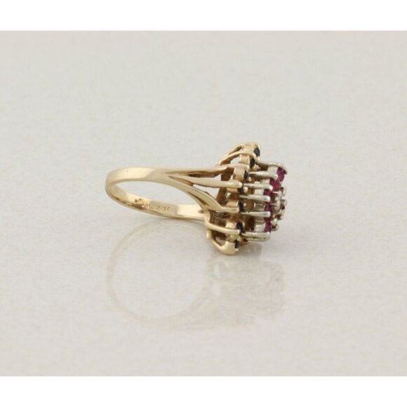 14k Yellow Gold Natural Diamond, Ruby, Blue Sapphire Ring Size 5 1/2 - Picture 7 of 8